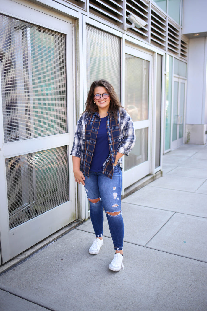 Navy Brown and White Plaid Flannel | Boutique Elise | Brinley Blu Pepper