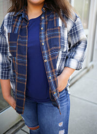 Navy Brown and White Plaid Flannel | Boutique Elise | Brinley Blu Pepper