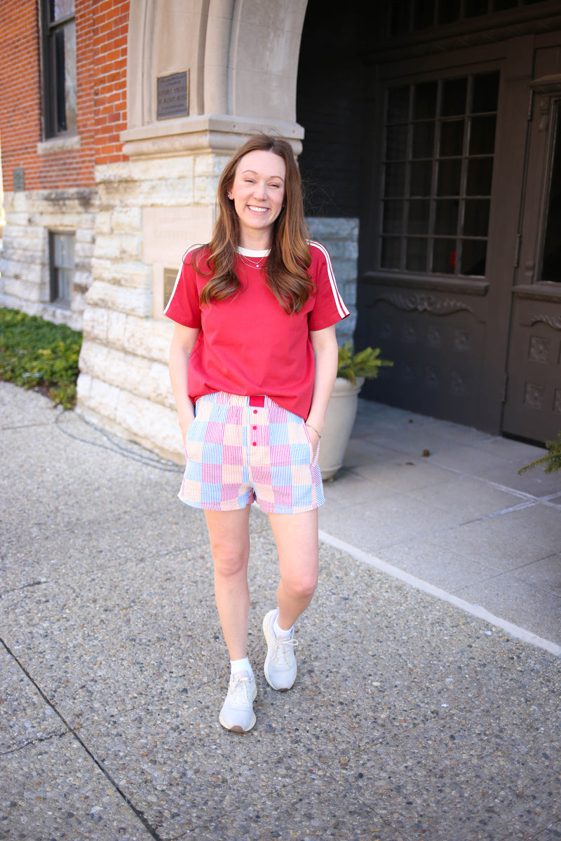 Red Blue Yellow and Orange Check Boxer Shorts | Sarah Very J