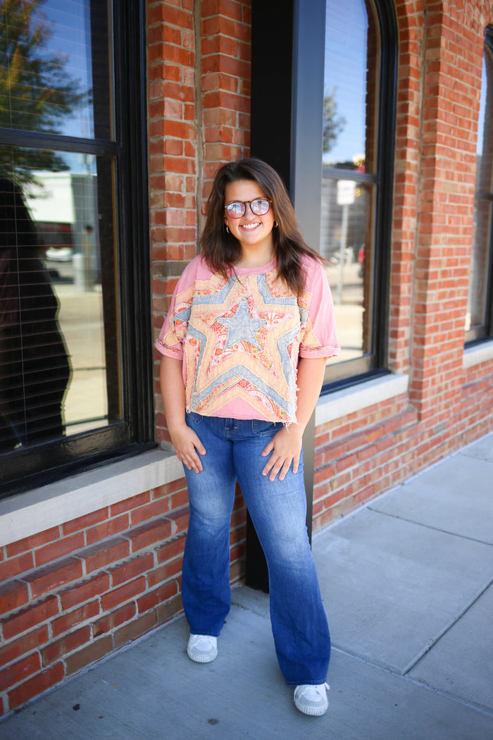 Pink Patchwork Star Detail Top | Boutique Elise | Stella oli hali