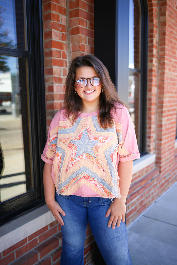 Pink Patchwork Star Detail Top | Boutique Elise | Stella oli hali