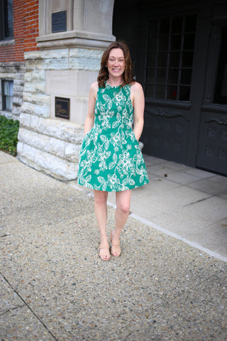 Green and White Floral Embroidered Dress | Lynn Entro