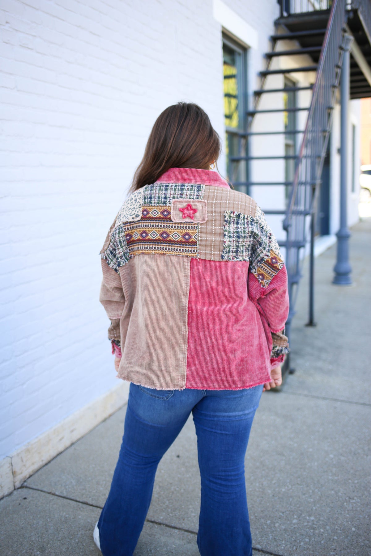 Red and Tan Corduroy Mixed Detail Jacket | Boutique Elise | Bella oli hali