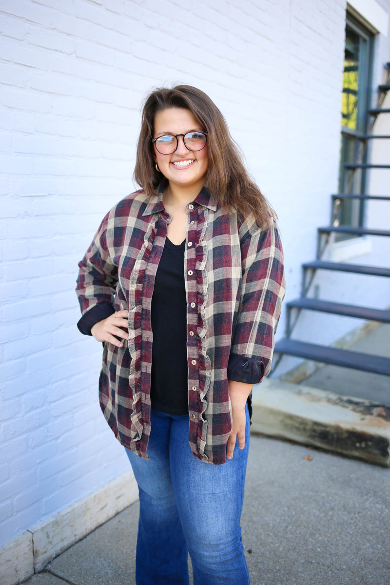 Plaid Ruffle Seam Detail Top | Boutique Elise | Becca Blu Pepper