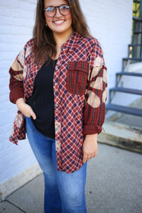 rust and black plaid floral detail flannel