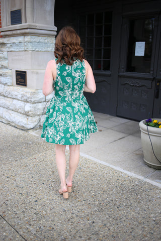 Green and White Floral Embroidered Dress | Lynn Entro
