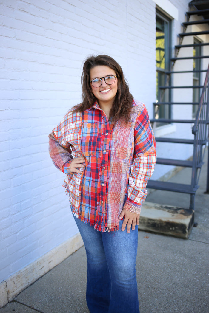 red and blue mixed detail flannel