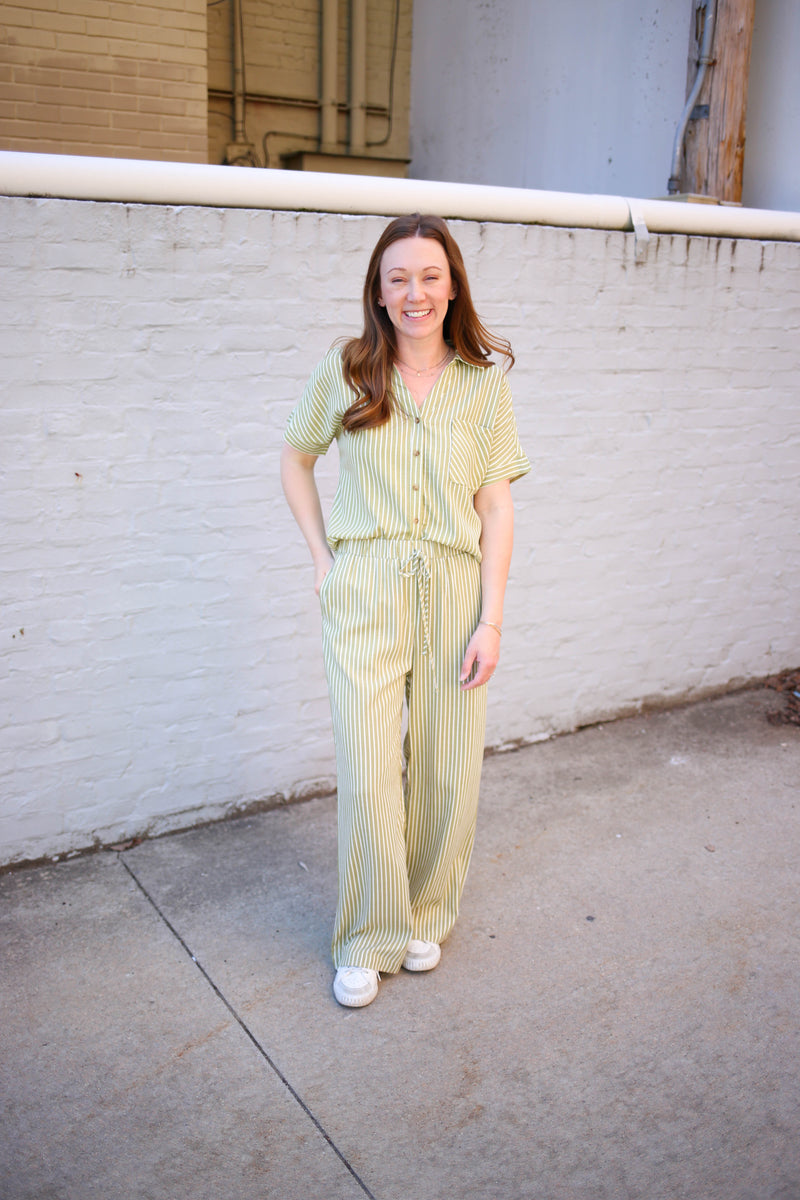 Green Stripe Button Down Top | Ollie Blu Pepper