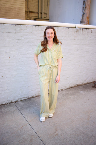 Green Stripe Elastic Waist Pant | Allie Blu Pepper