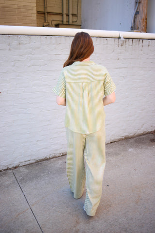 Green Stripe Elastic Waist Pant | Allie Blu Pepper