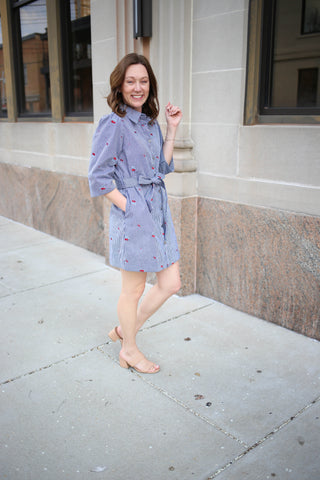 Cherry Blossom Navy Stripe Shirtdress | Chandler Jodifl