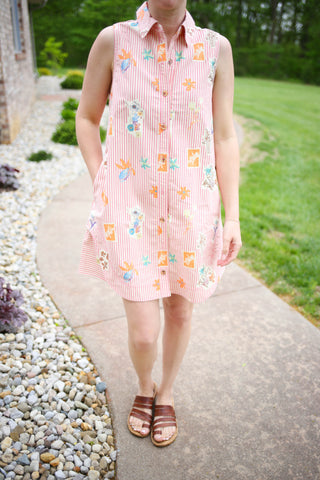Pink Stripe and Vintage Floral Print Sleeveless Dress | Sienna Entro