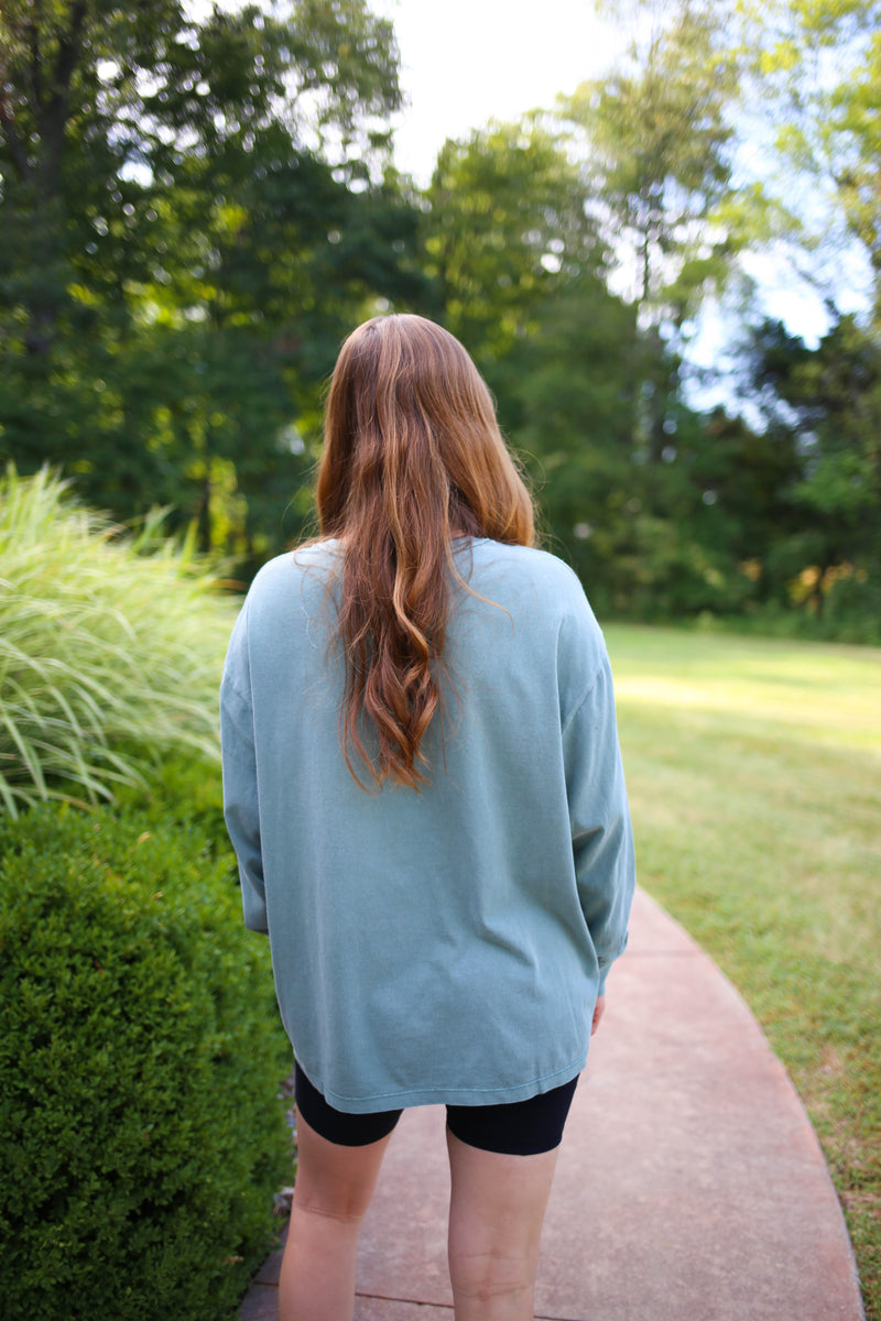 Mineral Washed Green Long Sleeve Top | Boutique Elise | Makenna Hyfve