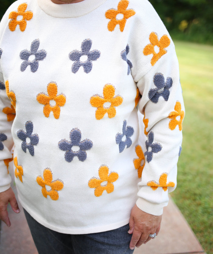 Yellow and Grey Floral Detail Sweater | Boutique Elise | Yara Staccato