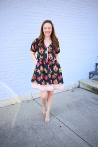 Black Floral and Stripe Print Dress | Maggie Easel