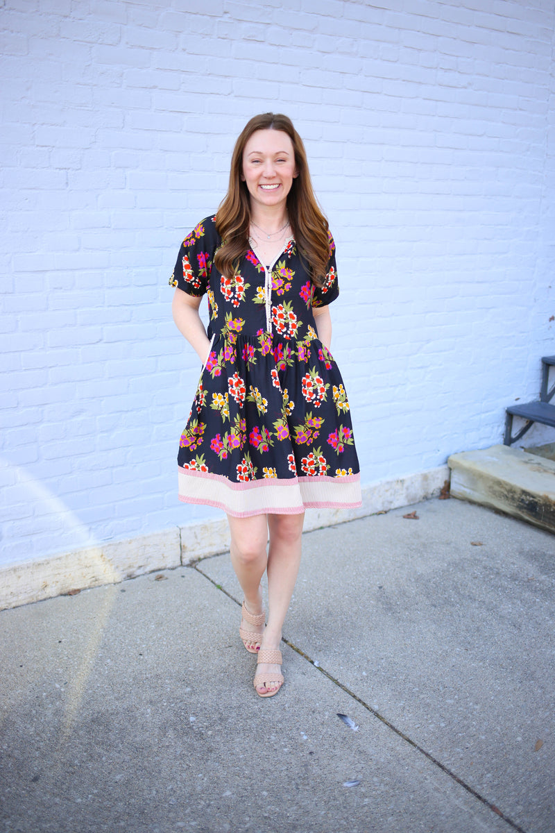 Black Floral and Stripe Print Dress | Maggie Easel