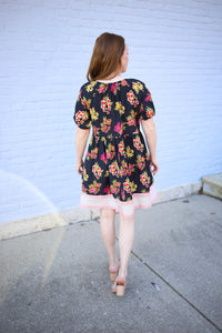 Black Floral and Stripe Print Dress | Maggie Easel