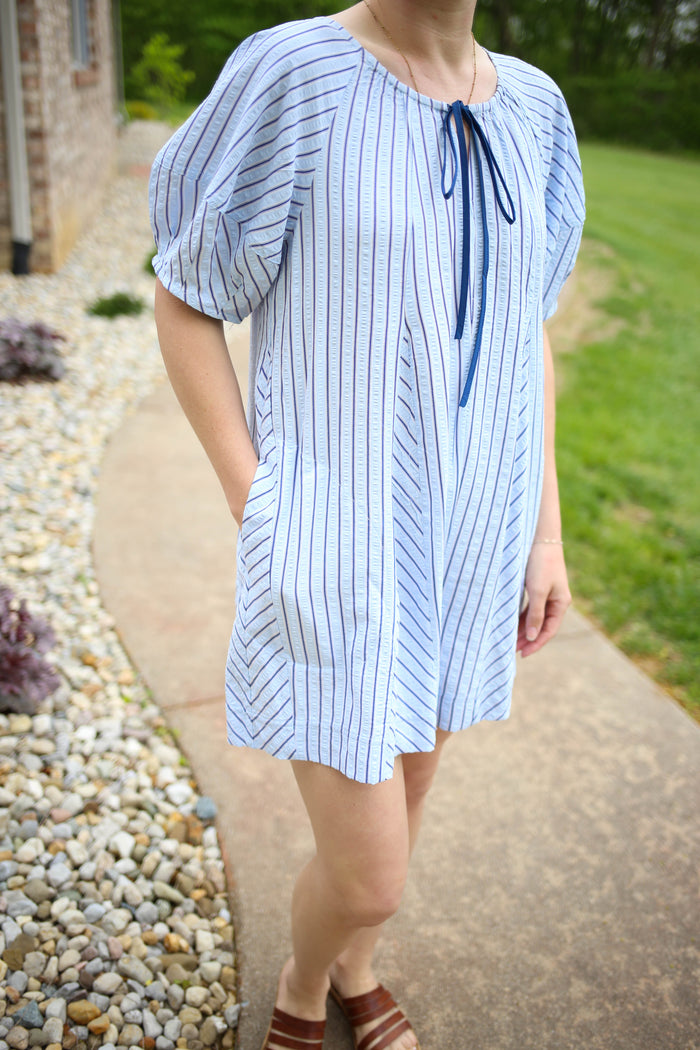 Blue Stripe Tie Front Romper | Laurel Jodifl