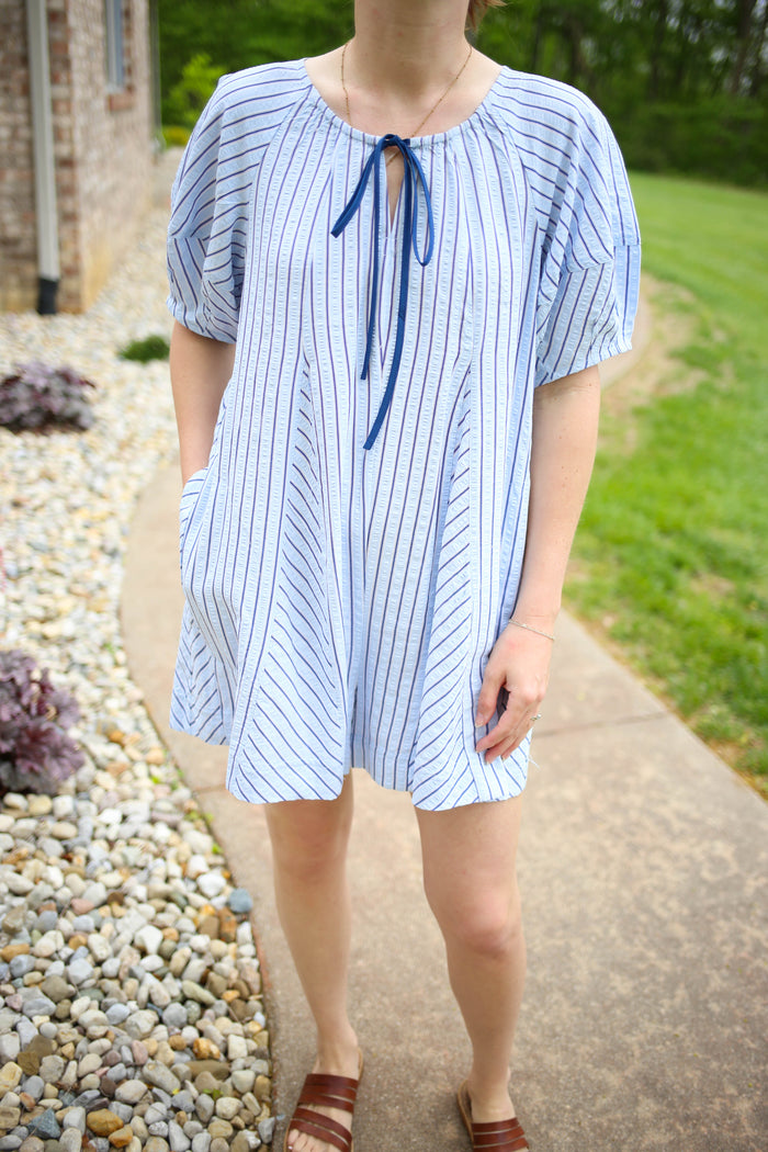 Blue Stripe Tie Front Romper | Laurel Jodifl