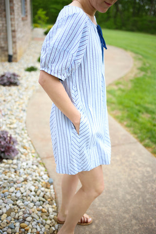 Blue Stripe Tie Front Romper | Laurel Jodifl