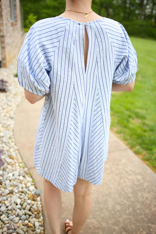 Blue Stripe Tie Front Romper | Laurel Jodifl
