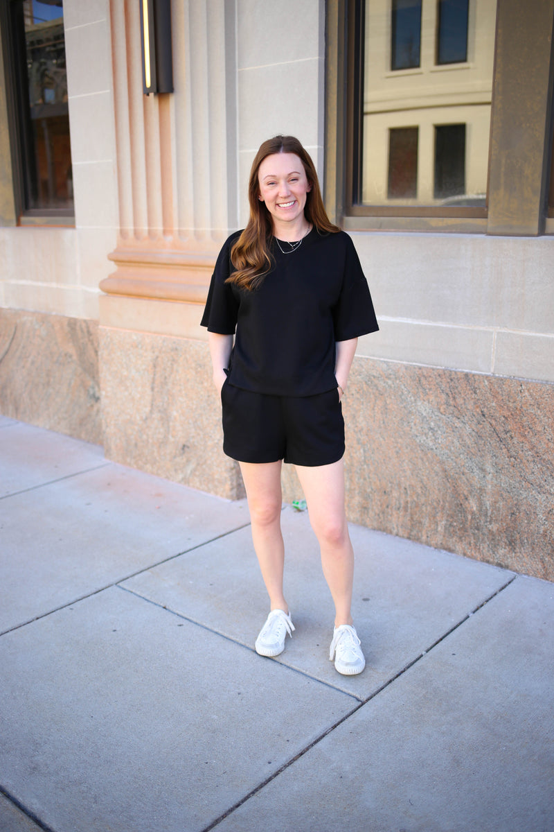 Black Short Sleeve Top and Shorts Set | Gabby Entro