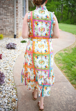 bright print midi dress Bright Side Chic Floral Midi Dress in Blue M / Blue
