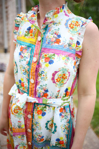 Bright Printed Tie Waist Midi Dress | Mindy Entro