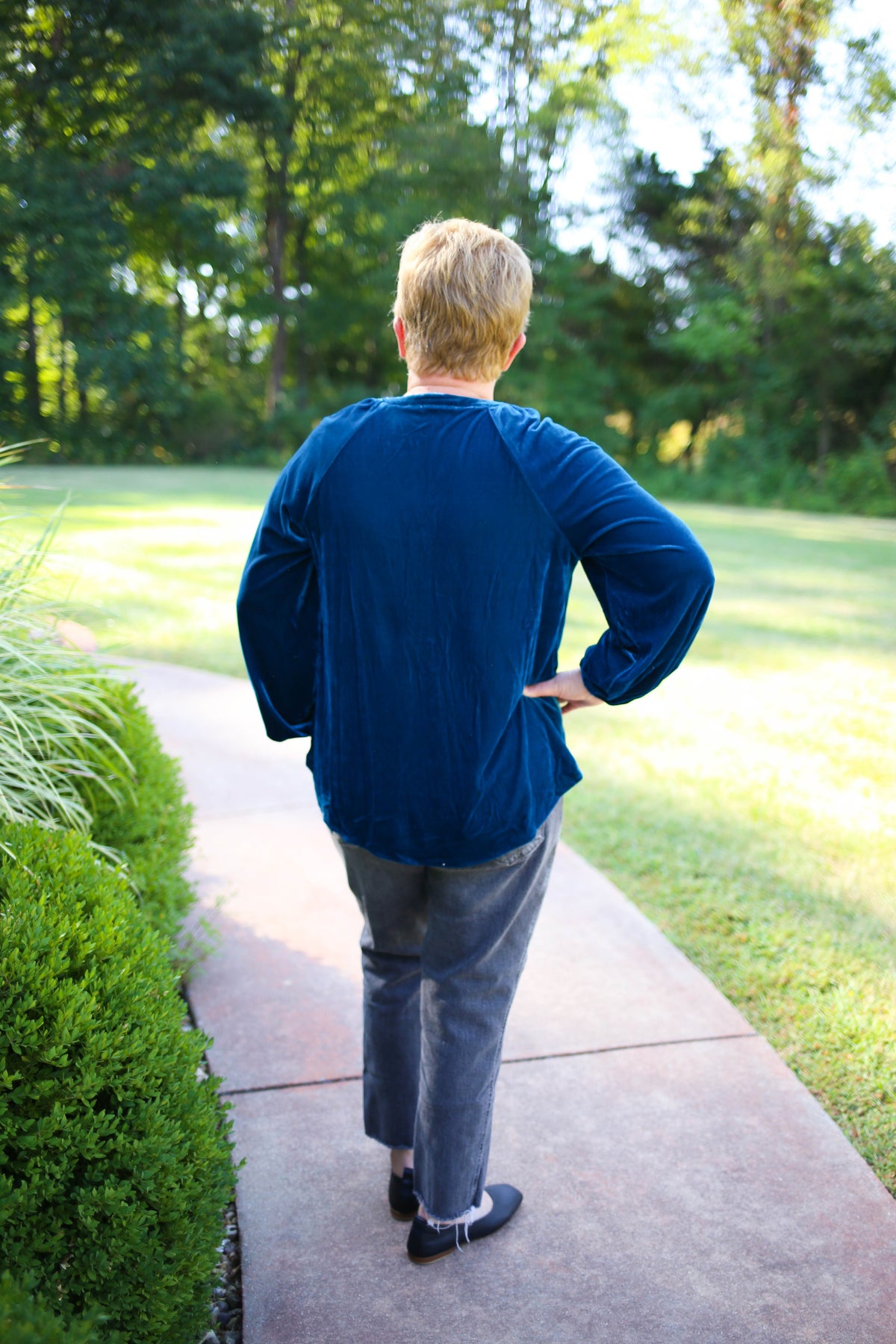 Peacock Blue Velvet Long Sleeve Top | Boutique Elise | Pia Staccato