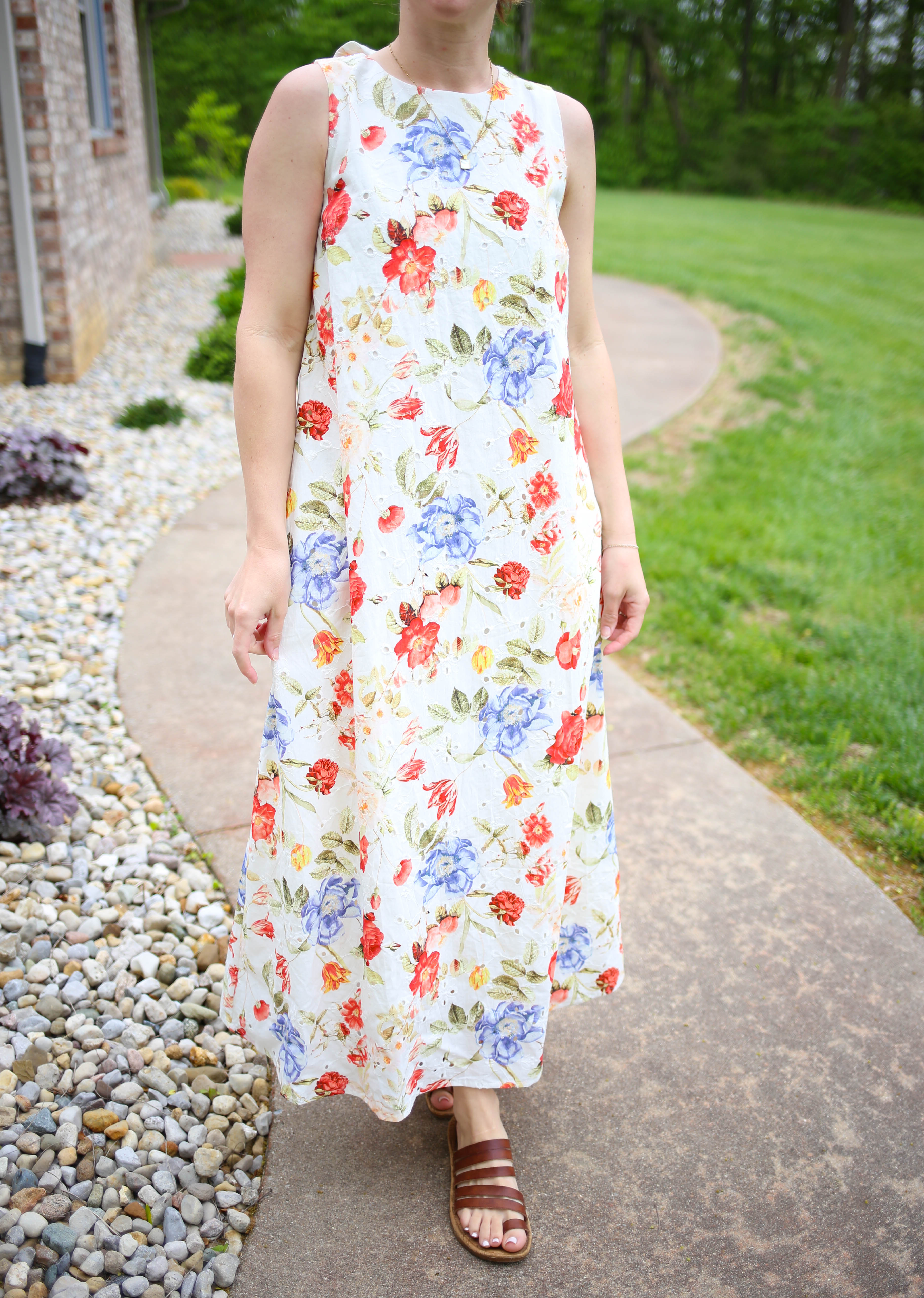 Off White Red and Blue Floral Print Maxi Dress