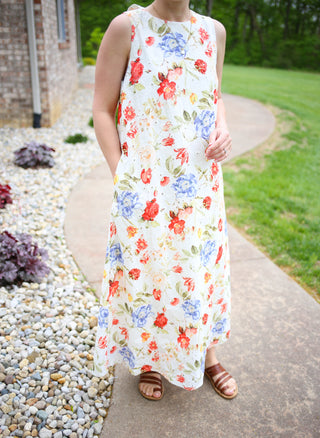 Off White Red and Blue Floral Print Maxi Dress | Breanna Entro