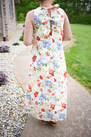 Off White Red and Blue Floral Print Maxi Dress | Breanna Entro