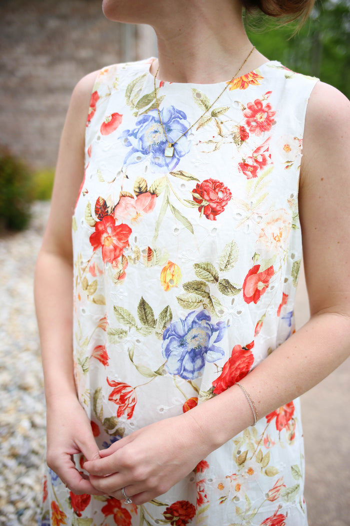 Off White Red and Blue Floral Print Maxi Dress | Breanna Entro