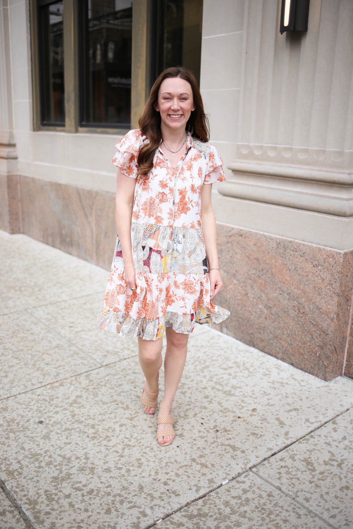 Mixed Print Tiered Hem Dress | Andrea Easel
