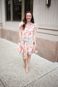 Mixed Print Tiered Hem Dress | Andrea Easel