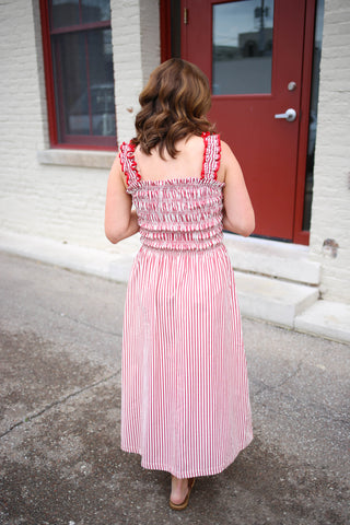 Red and Cream Stripe Smocked Dress | Sammie Staccato