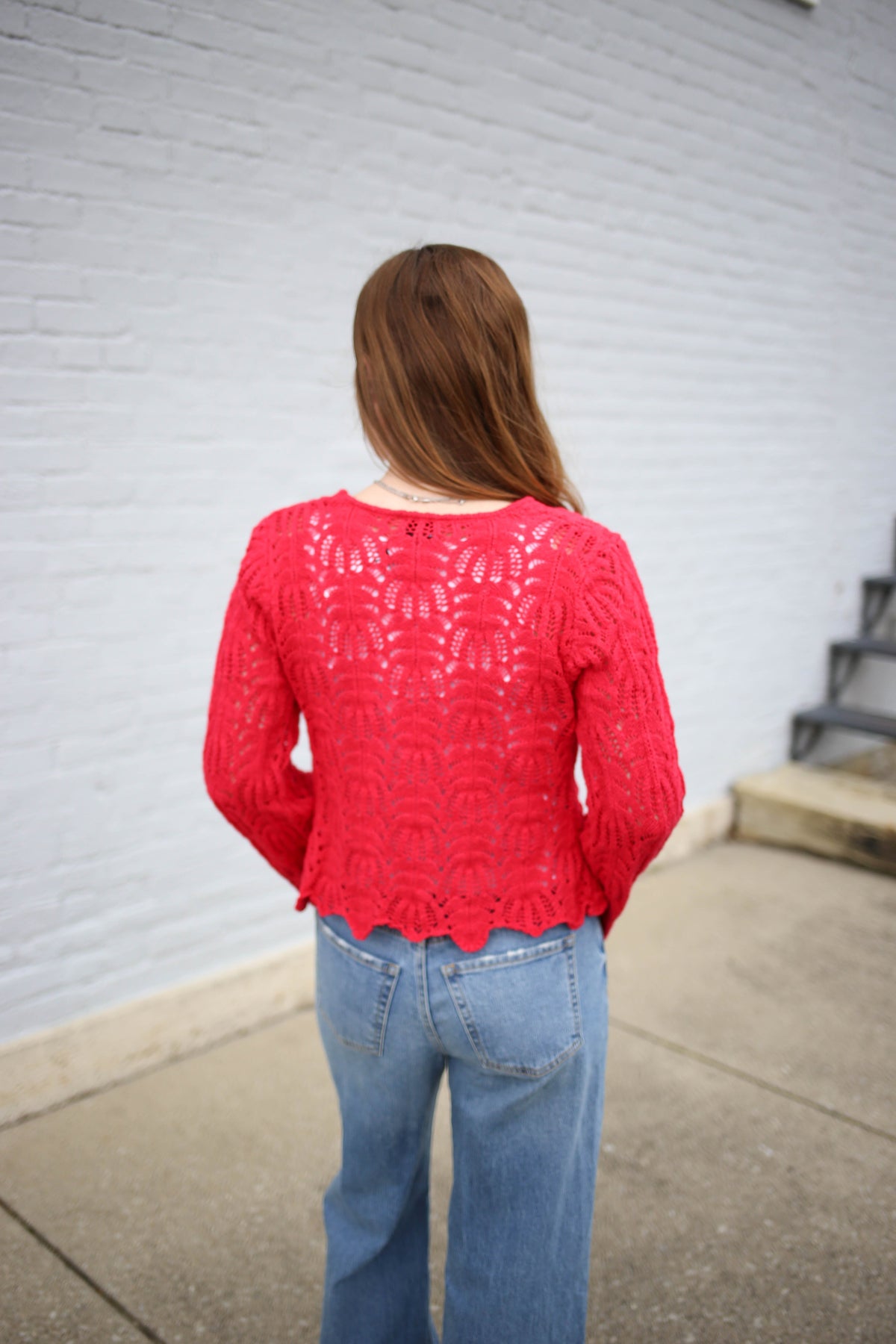 Red Front Tie Bell Sleeve Cardigan | Carrie Gilli