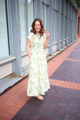 Light Green Floral Print Midi Dress | Leann Entro