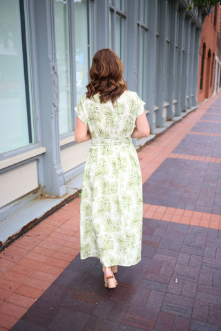 Light Green Floral Print Midi Dress | Leann Entro