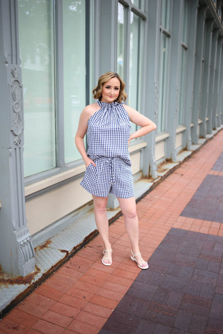 Navy and White Gingham Top and Shorts Set | Stassi Entro