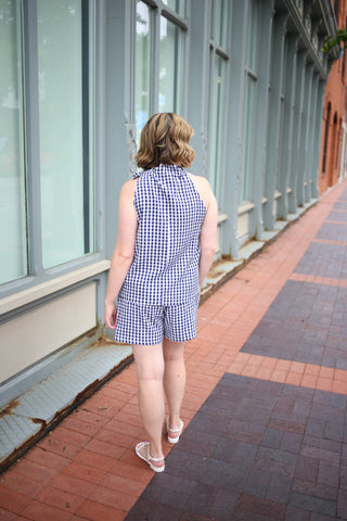 Navy and White Gingham Top and Shorts Set | Stassi Entro