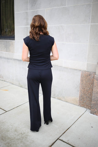 Black with Gold Flower Detail Top and Pants Set | Goldie Entro