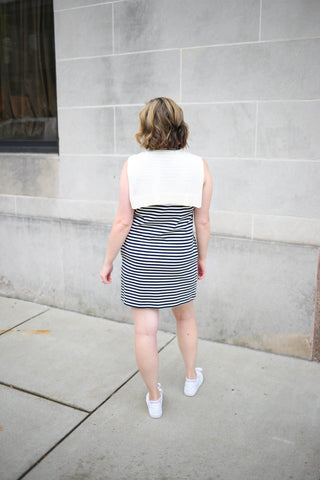 Cream and Navy Stripe Sweater Detail Dress | Natalie Entro