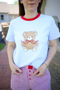 Red and Grey Teddy Short Sleeve Top Things Between