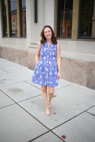 Blue with white embroidery and eyelet lace detail dress, Entro