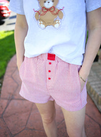 Red and off-white stripe pull-on boxer shorts