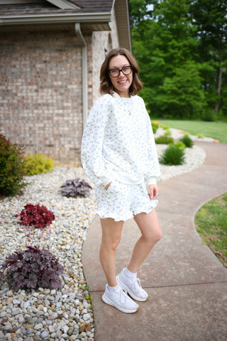 Ivory and Blue Floral Top and Ruffle Shorts Set | Sadie Very J