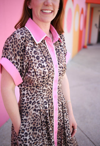 Leopard Print and Pink Detail Midi Dress | Tilly Entro