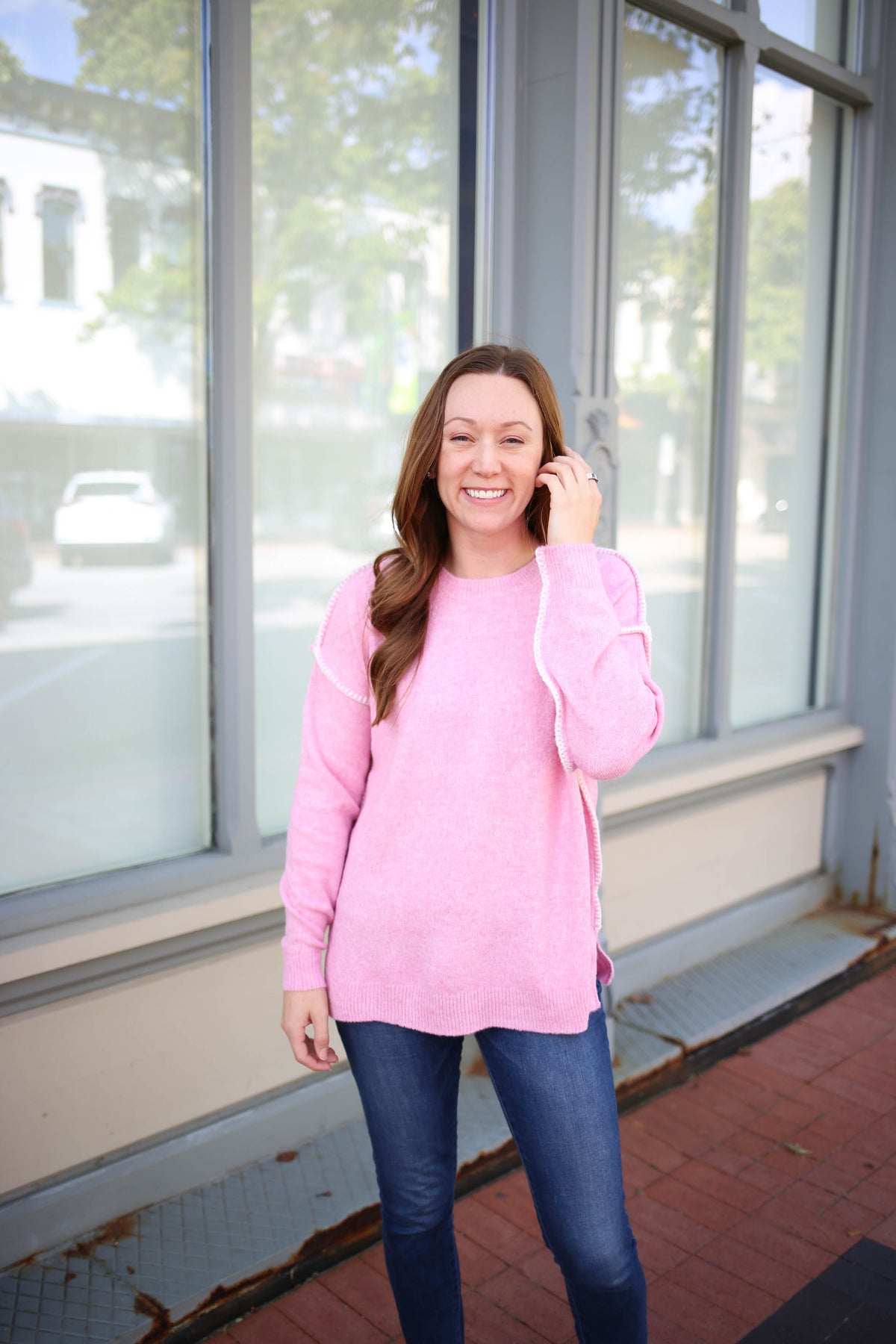 Pink and Ivory Stitch Detail Sweater | Boutique Elise | Iris Staccato