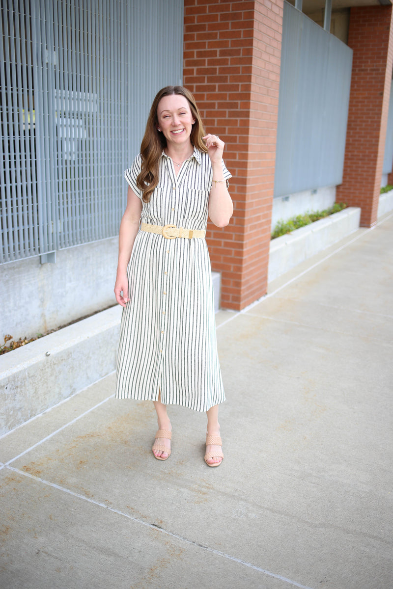 Black and Off-White Stripe Day Dress | Whitney Blu Pepper